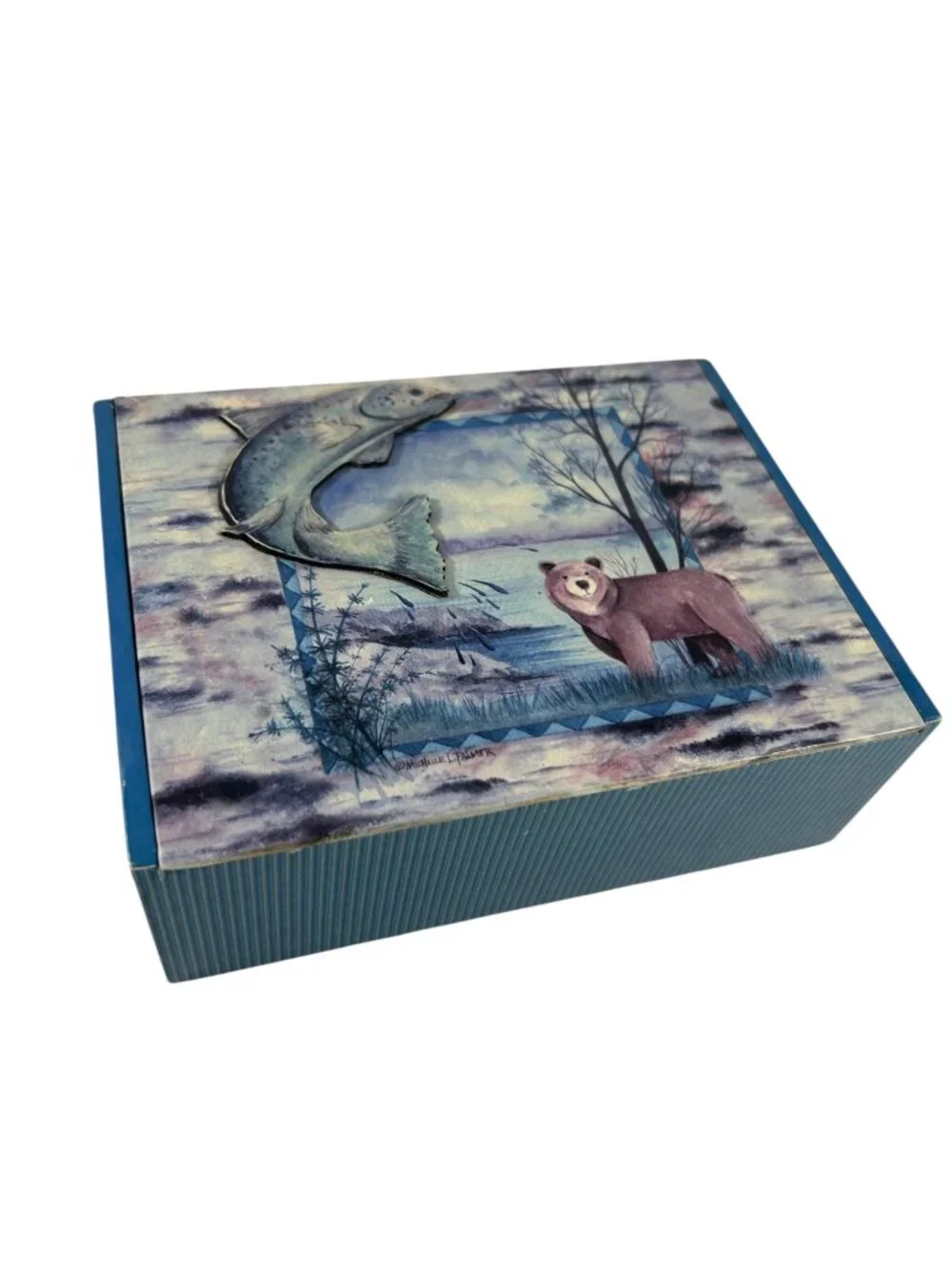 Creative Papers Salmon Lodge 9 Blank Notecards 3D Fish Bear Wildlife Box